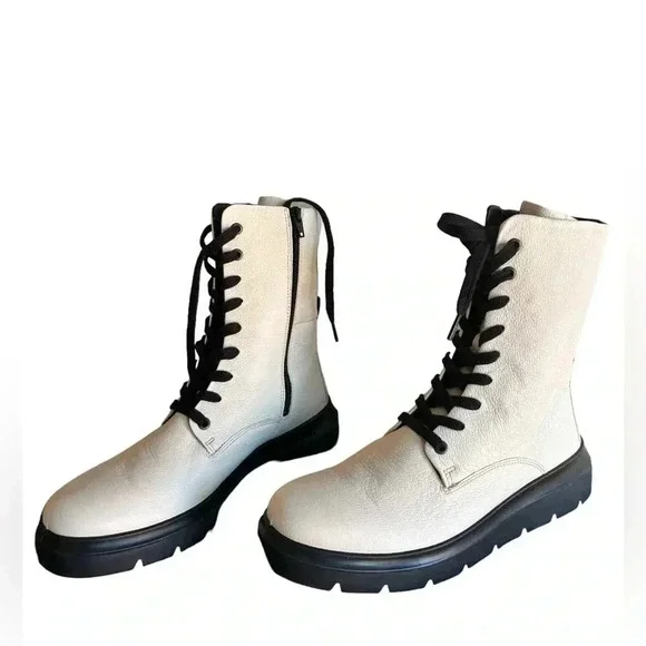 ECCO WOMEN'S NOUVELLE LACE BOOT LimeStone Side Zip Leather EU 41 US 10/10.5 - Picture 13 of 16